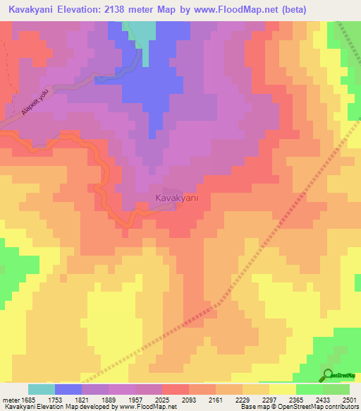 Kavakyani,Turkey Elevation Map