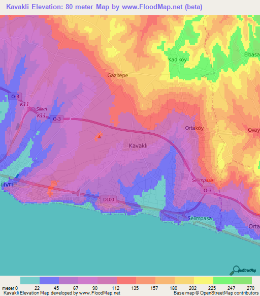 Kavakli,Turkey Elevation Map