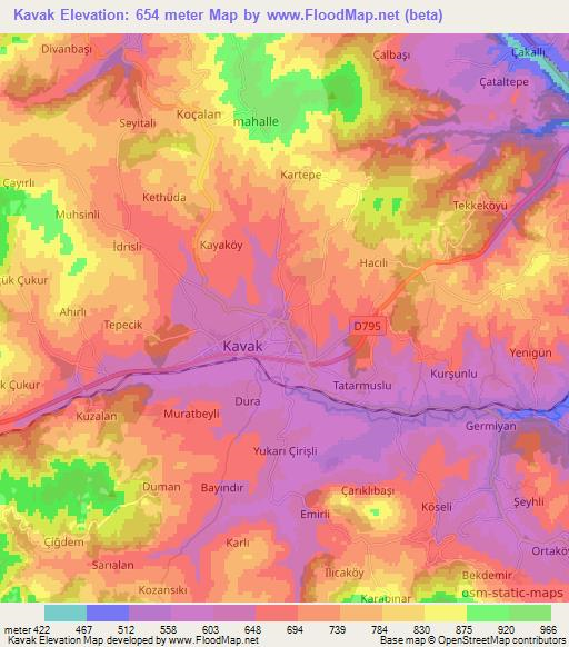 Kavak,Turkey Elevation Map