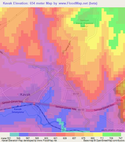 Kavak,Turkey Elevation Map