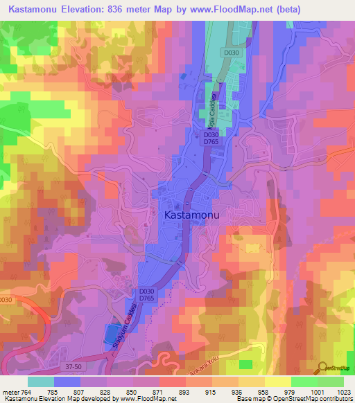 Kastamonu,Turkey Elevation Map