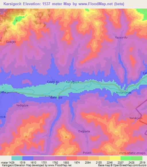 Karsigecit,Turkey Elevation Map