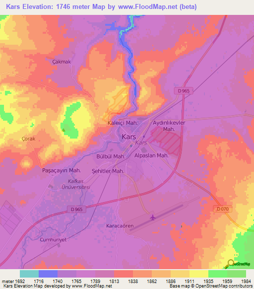 Kars,Turkey Elevation Map