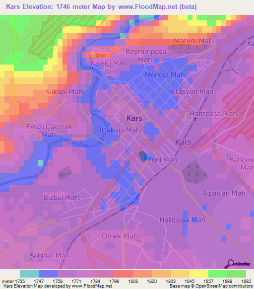 Kars,Turkey Elevation Map