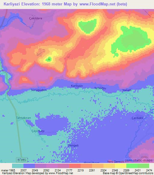 Karliyazi,Turkey Elevation Map