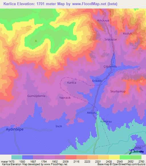 Karlica,Turkey Elevation Map