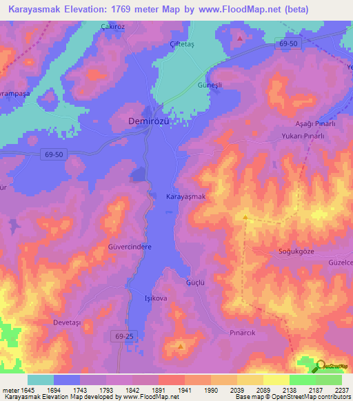 Karayasmak,Turkey Elevation Map