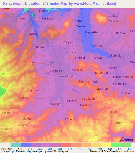 Karayakuplu,Turkey Elevation Map