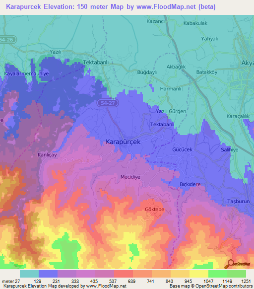 Karapurcek,Turkey Elevation Map
