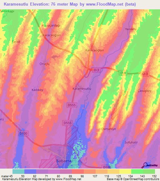 Karamesutlu,Turkey Elevation Map
