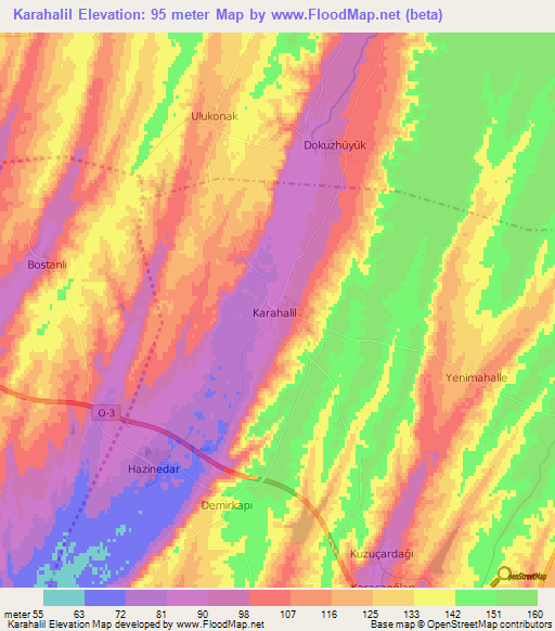 Karahalil,Turkey Elevation Map