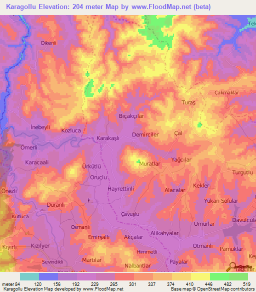 Karagollu,Turkey Elevation Map