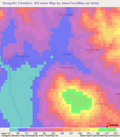 Karagollu,Turkey Elevation Map