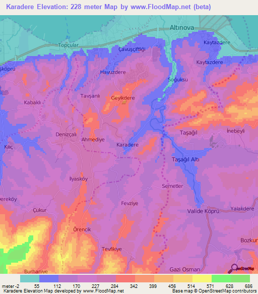 Karadere,Turkey Elevation Map