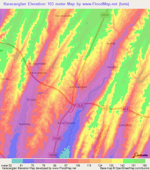 Karacaoglan,Turkey Elevation Map