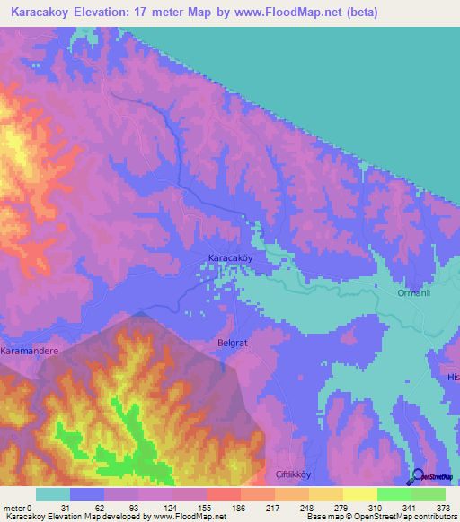 Karacakoy,Turkey Elevation Map