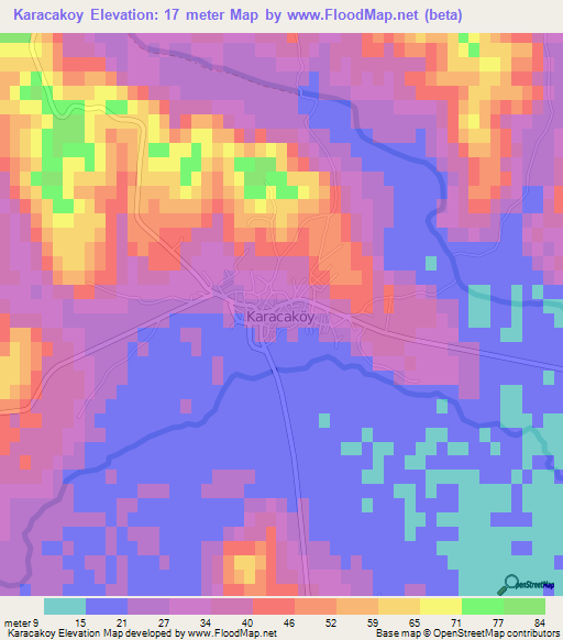 Karacakoy,Turkey Elevation Map