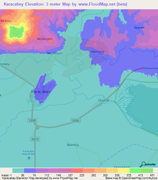 Karacabey,Turkey Elevation Map