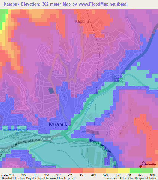 Karabuk,Turkey Elevation Map