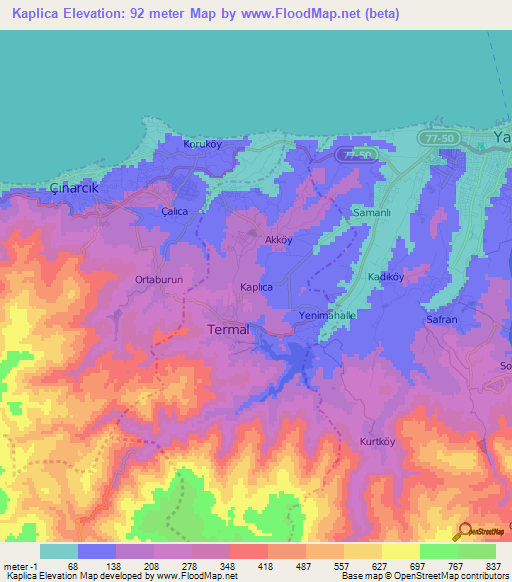 Kaplica,Turkey Elevation Map