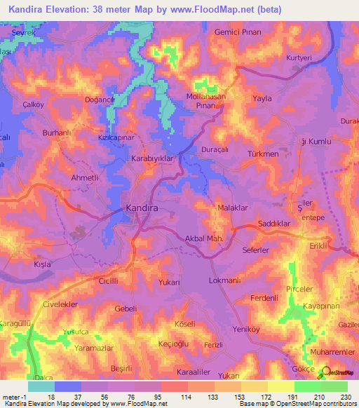 Kandira,Turkey Elevation Map