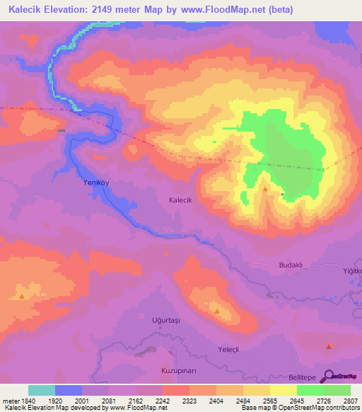 Kalecik,Turkey Elevation Map