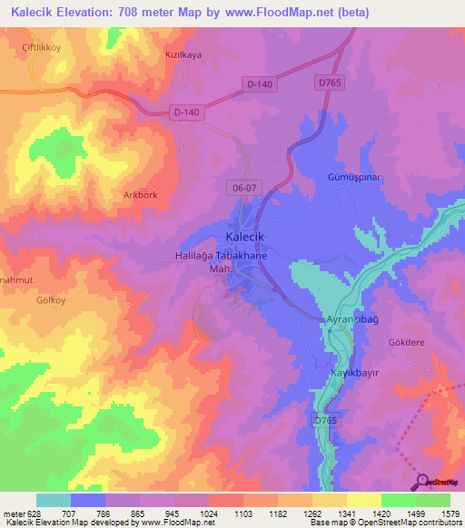 Kalecik,Turkey Elevation Map