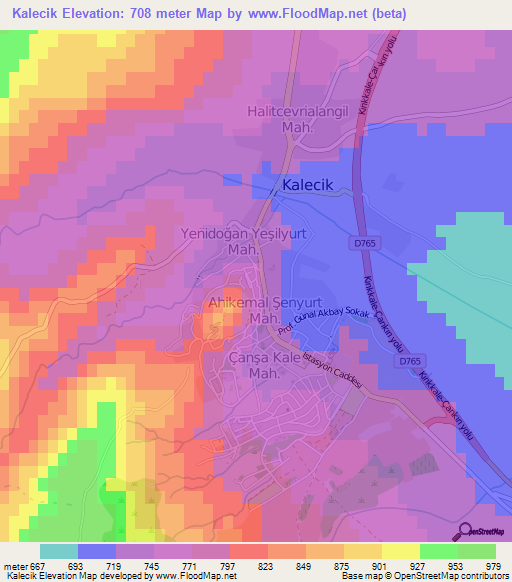 Kalecik,Turkey Elevation Map