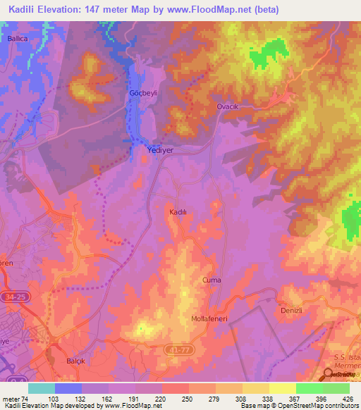 Kadili,Turkey Elevation Map