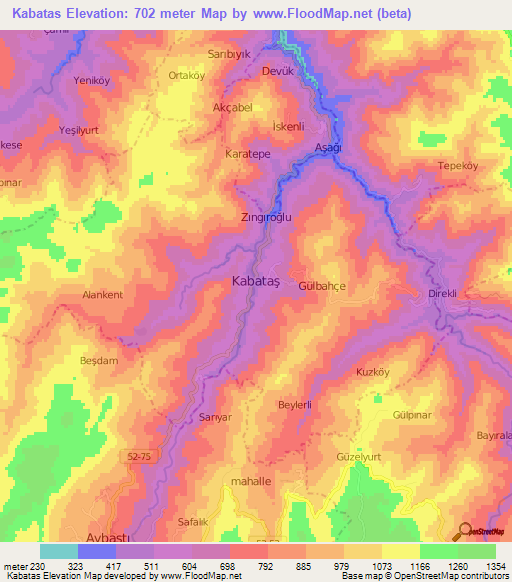 Kabatas,Turkey Elevation Map