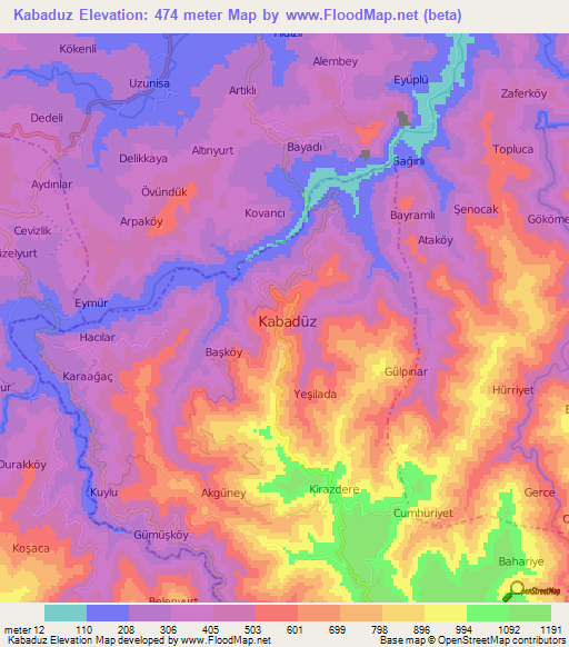 Kabaduz,Turkey Elevation Map