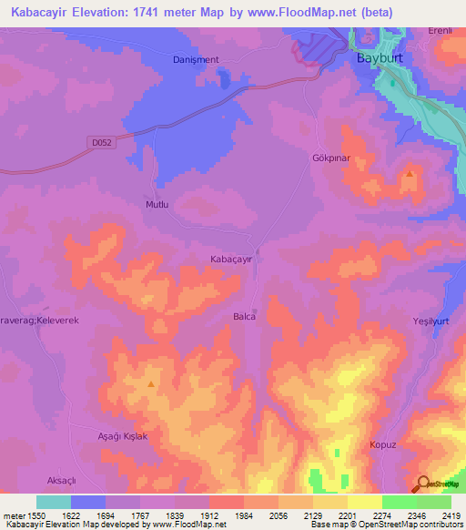 Kabacayir,Turkey Elevation Map