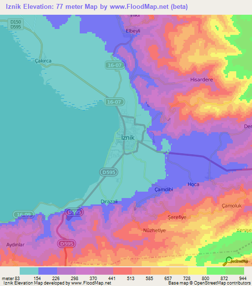 Iznik,Turkey Elevation Map