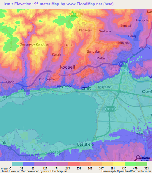 Izmit,Turkey Elevation Map