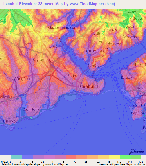 Istanbul,Turkey Elevation Map