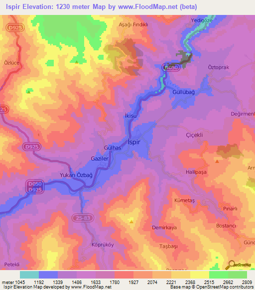 Ispir,Turkey Elevation Map