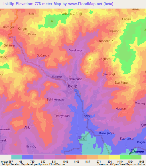 Iskilip,Turkey Elevation Map