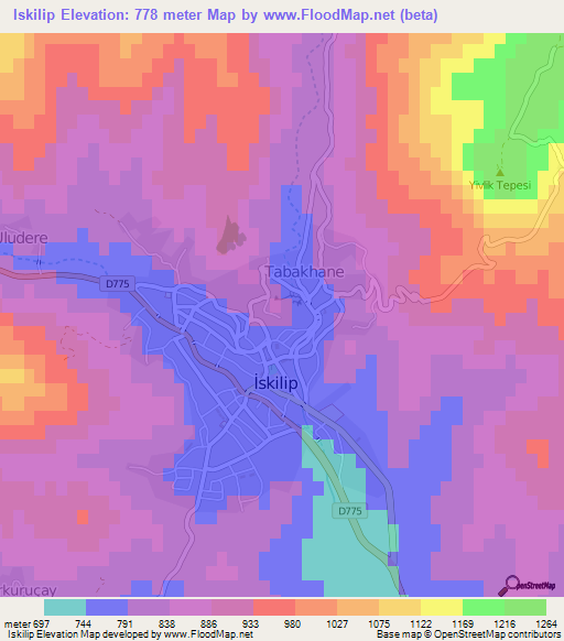 Iskilip,Turkey Elevation Map