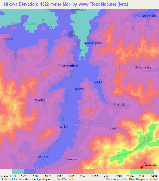 Isikova,Turkey Elevation Map