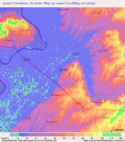 Ipsala,Turkey Elevation Map