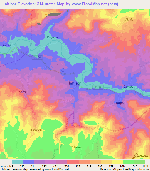 Inhisar,Turkey Elevation Map