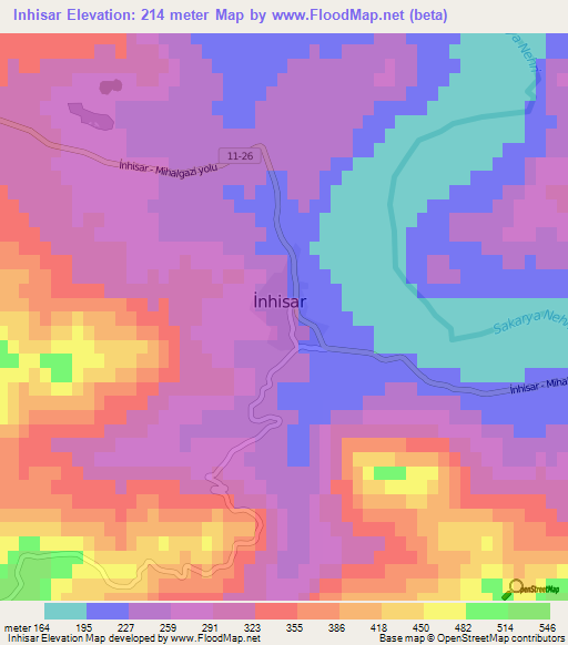 Inhisar,Turkey Elevation Map