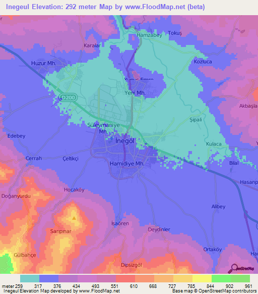 Inegeul,Turkey Elevation Map