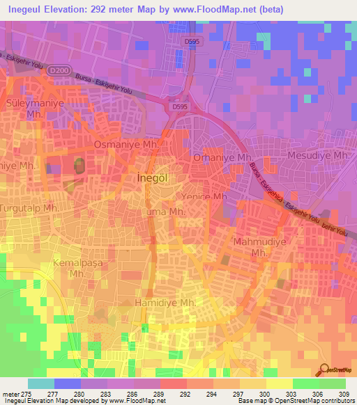 Inegeul,Turkey Elevation Map