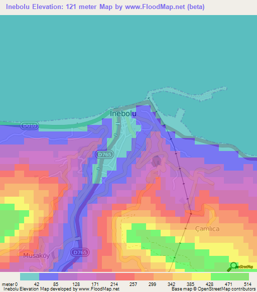 Inebolu,Turkey Elevation Map