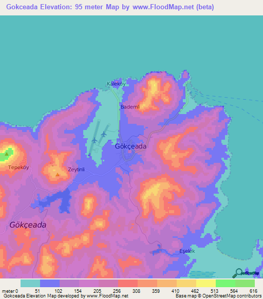 Gokceada,Turkey Elevation Map