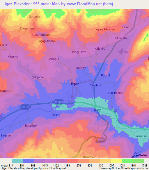 Ilgaz,Turkey Elevation Map