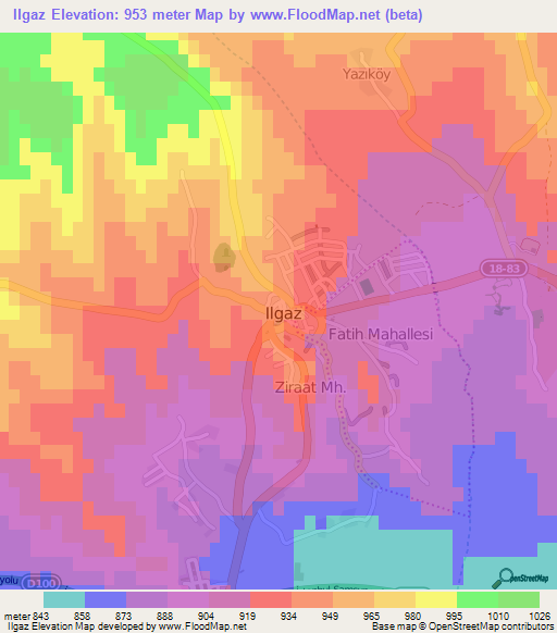 Ilgaz,Turkey Elevation Map