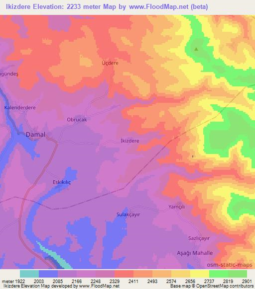 Ikizdere,Turkey Elevation Map