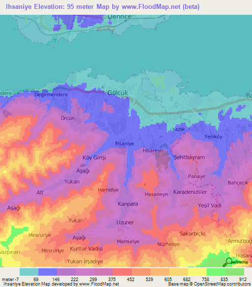 Ihsaniye,Turkey Elevation Map